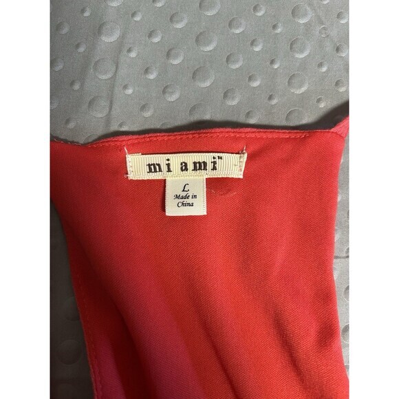 Miami Red Hot Racerback Embroidery Ruffle Faux Wrap Fit And Flare Halter Dress L - Picture 7 of 8